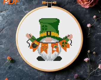 St. Patrick's Day Wichtel mit Wimpelkette Kreuzstichmuster (PDF Download)