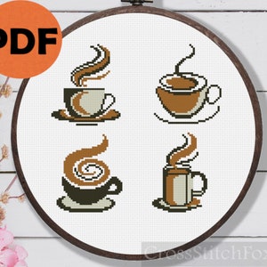 Coffee Cup Cross Stitch Pattern PDF Home Decor Coffee Lovers Gift