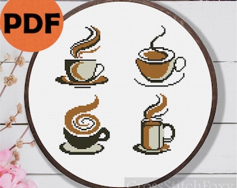 Coffee Cup Cross Stitch Pattern PDF Home Decor Coffee Lovers Gift