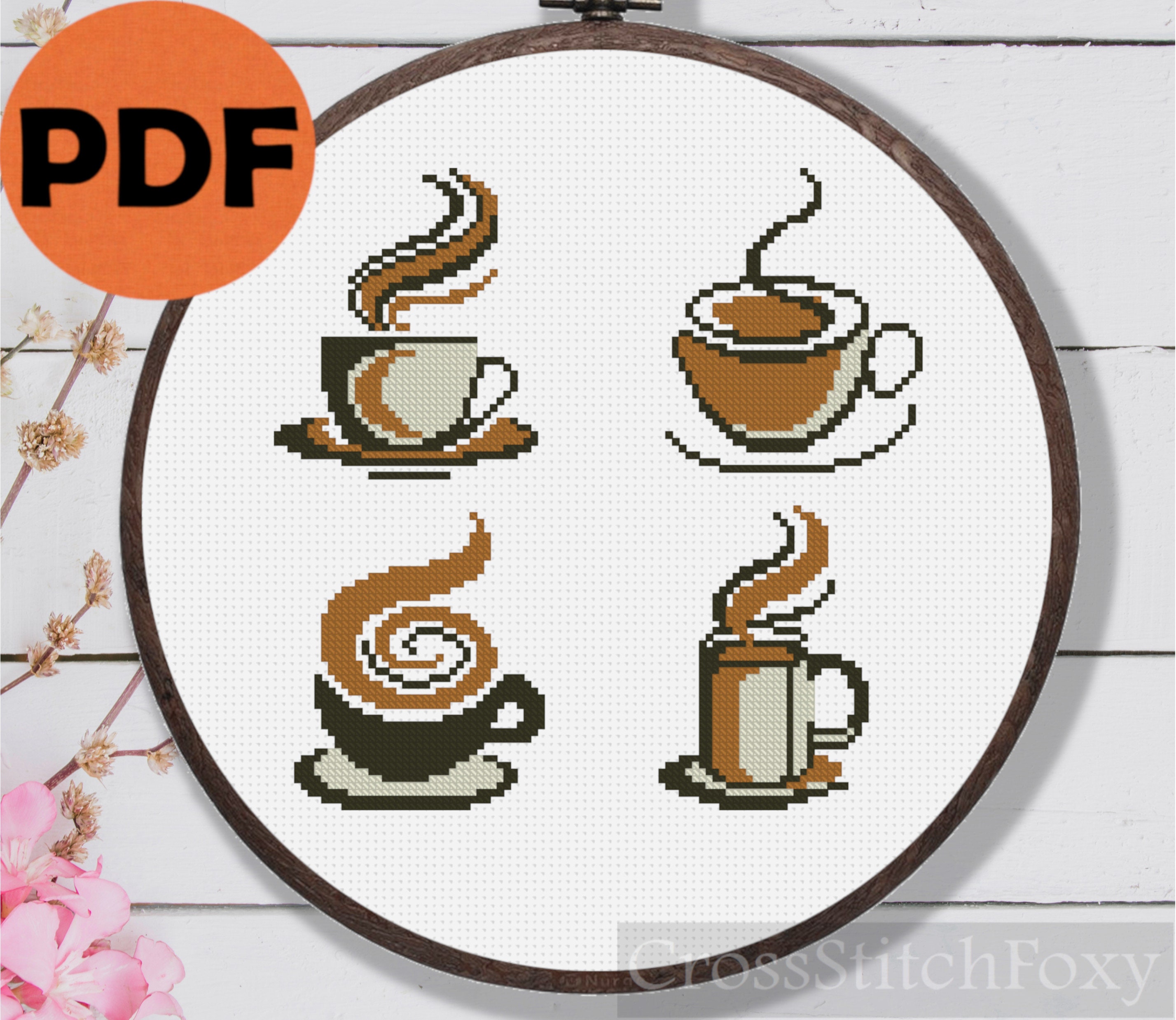 Coffee cross stitch pattern PDF, Coffee cup modern cute easy cross stitch  pattern for beginners. Cross stitch tea cups .: generic: : Books