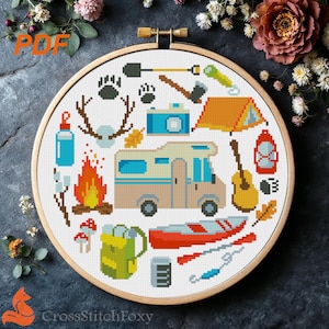 Wohnmobil Kreuzstichmuster: Abenteuer in den Bergen (PDF Muster)