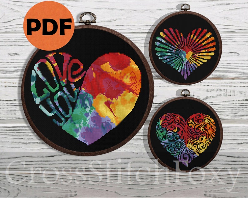 Four Seasons Heart cross stitch pattern Love You small counted chart Watercolor Love Floral Heart wedding craft DIY embroidery pattern