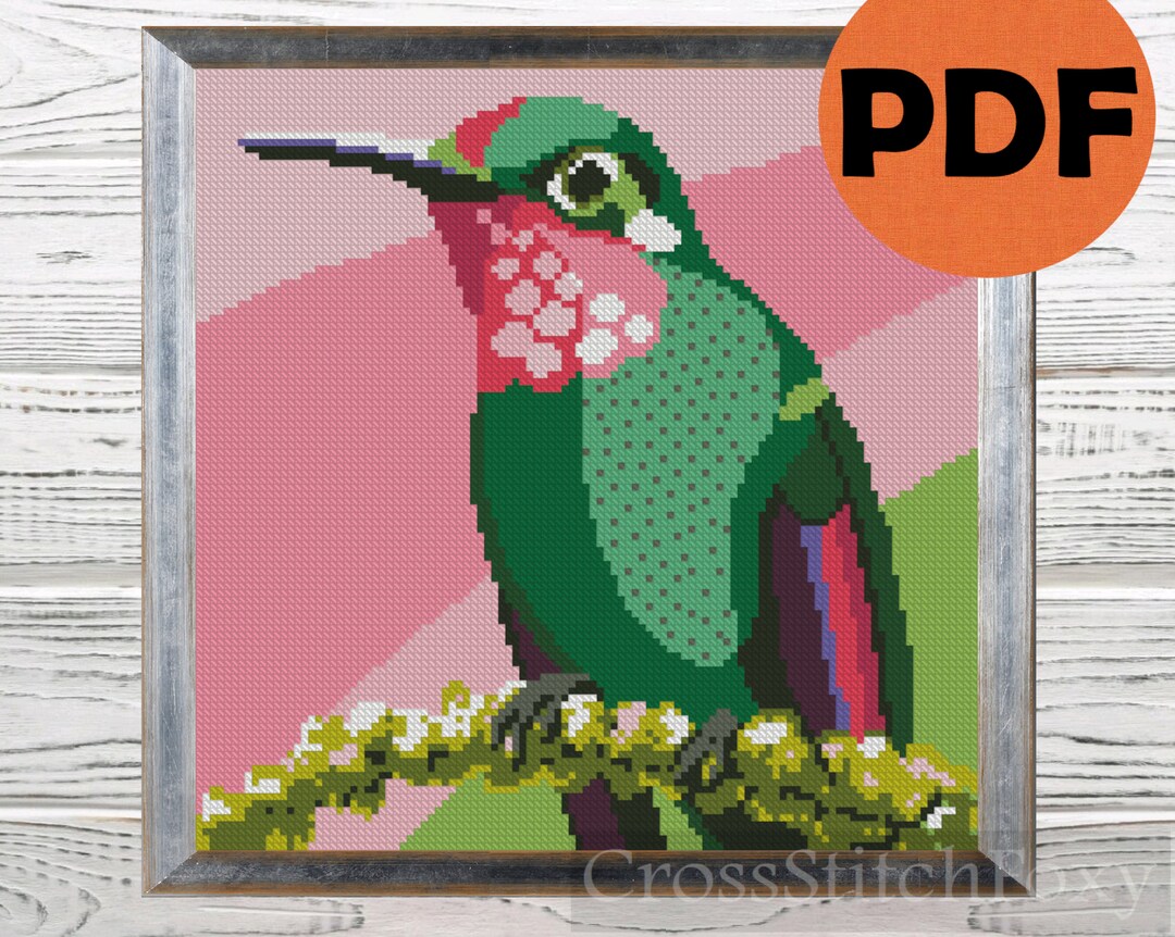 Green Tropical Bird Modern Geometric Cross Stitch Pattern PDF Instant ...