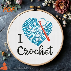 I Love Crochet Heart Quote Cross Stitch Pattern PDF