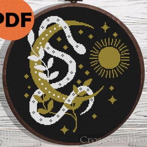 Snake Moon Sun Cross Stitch Pattern: Mystical Mystery Decor (PDF Pattern)