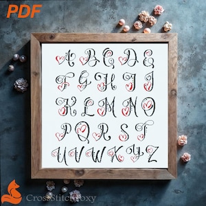 Valentine's Day Heart Alphabet Cross Stitch Pattern (PDF Download)