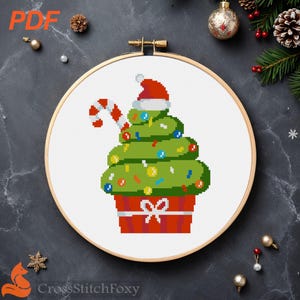Christmas Cupcake Tree Cross Stitch Pattern (PDF Download)