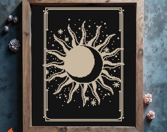 Sun and Moon Cross Stitch Pattern: Witchy Pagan Mystery Card (PDF Pattern)