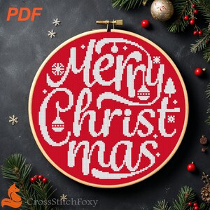 Merry Christmas Cross Stitch Pattern: Easy Holiday Ornament (PDF Pattern)