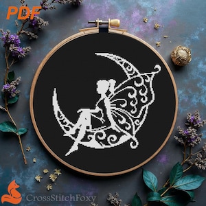 Fairy on Moon Cross Stitch Pattern: Magical Nursery Decor (PDF Pattern)