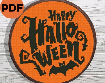 Happy Halloween spooky lettering cross stitch pattern PDF, Halloween cross stitch, horror cross stitch pattern