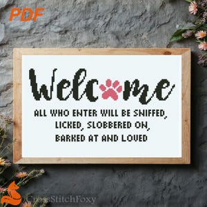 Welcome Sign Dog Cross Stitch Pattern: Paw Home Decor Gift  (PDF Download)