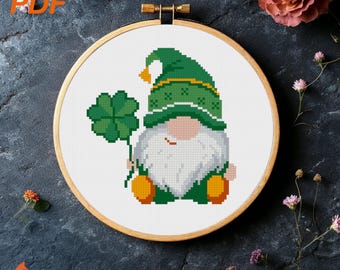 St Patrick's Day Wichtel Kreuzstichmuster: Kleeblatt PDF-Muster