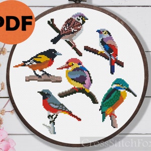 Small Birds Cross Stitch Pattern PDF  Digital Download Mini Birds Pattern