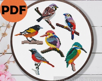 Small Birds Cross Stitch Pattern PDF  Digital Download Mini Birds Pattern