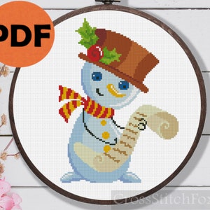 Christmas Snowman Letter Cross Stitch Pattern PDF, easy Christmas ornament DIY counted cross stitch pattern, small snowman home decor