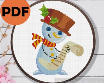 Christmas Snowman Letter Cross Stitch Pattern PDF, easy Christmas ornament DIY counted cross stitch pattern, small snowman home decor