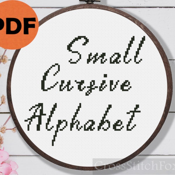 Small Cursive Cross Stitch Alphabet Pattern PDF, elegant alphabet cross stitch pattern, Full alphabet hand write font cross stitch pattern