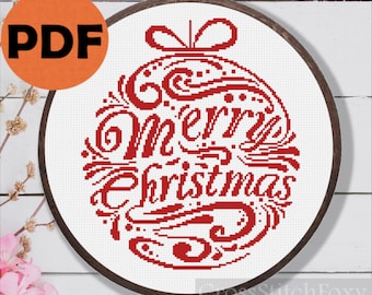 Merry Christmas Bauble cross stitch pattern PDF, easy cross stitch pattern instant download, Christmas cross stitch, Christmas ornaments