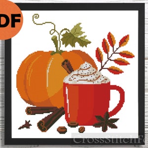 Pumpkin cross stitch pattern, kitchen cross stitch pattern, pumpkin spice latte cross stitch, fall cross stitch pattern