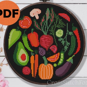 Vegetable Sampler Cross Stitch Pattern: Healthy Food Kitchen Decor (PDF Pattern)