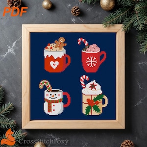 Christmas Mugs Cross Stitch Pattern: Holiday Kitchen Decor (PDF Download)