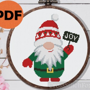 Christmas Gnome &#39;Joy&#39; Cross Stitch Pattern (PDF Download)