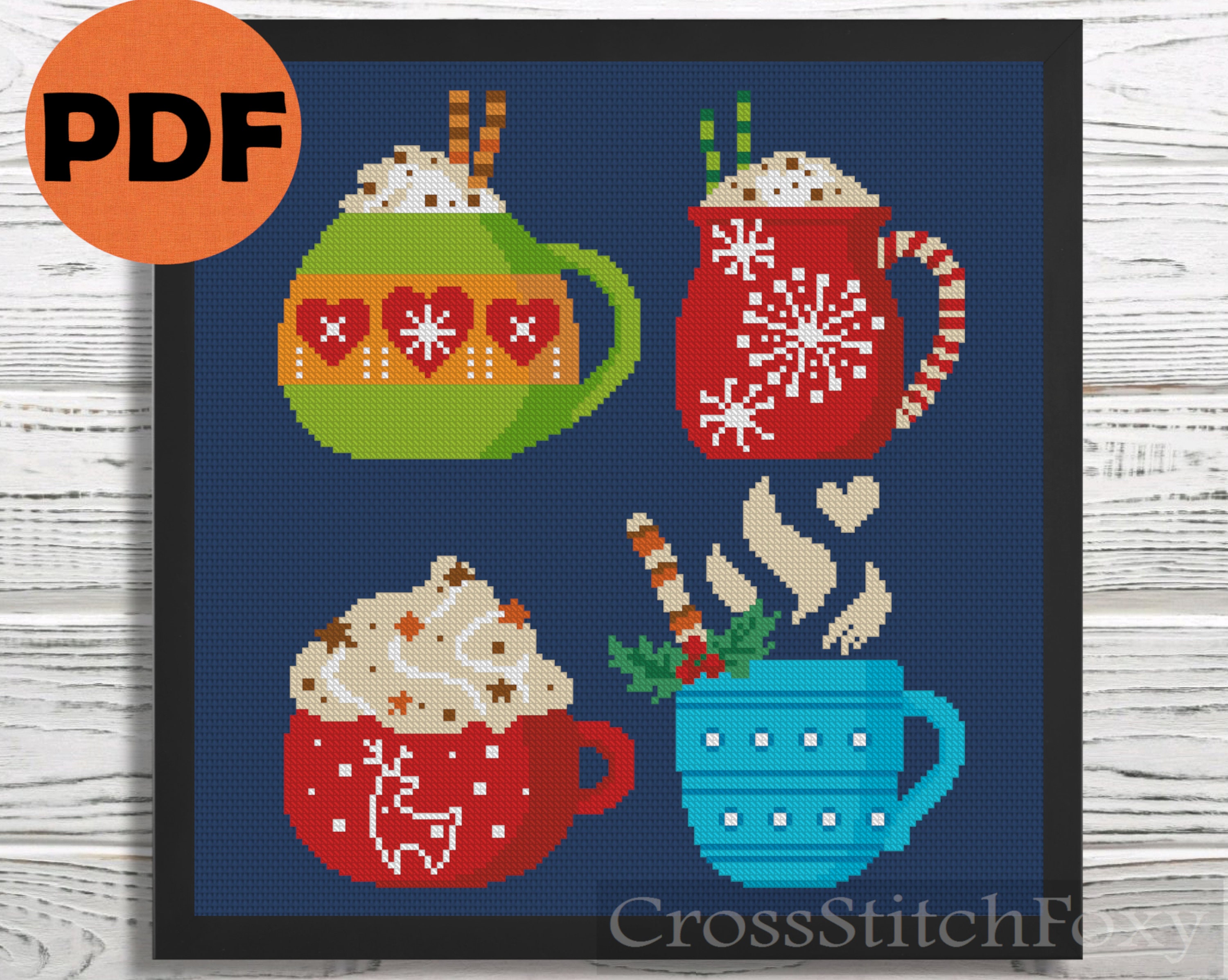 Christmas Mugs Cross Stitch Pattern PDF Easy Cross Stitch - Etsy