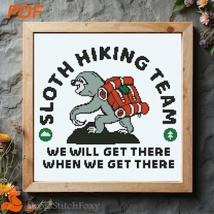Funny Sloth Hiking Cross Stitch Pattern: Slow Travel (PDF Pattern)