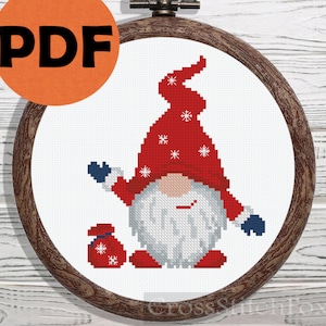 Christmas Gnome Cross Stitch Pattern: Easy Holiday Ornament (PDF Pattern)