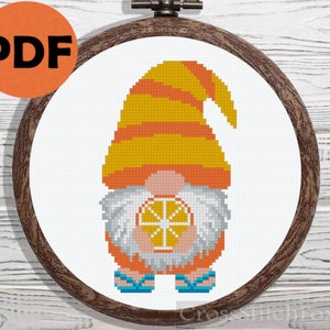 Sommerzwerg mit orange Kreuzstichmuster PDF, Sommerzwerg, Kreuzstichmuster kleiner Zwerg