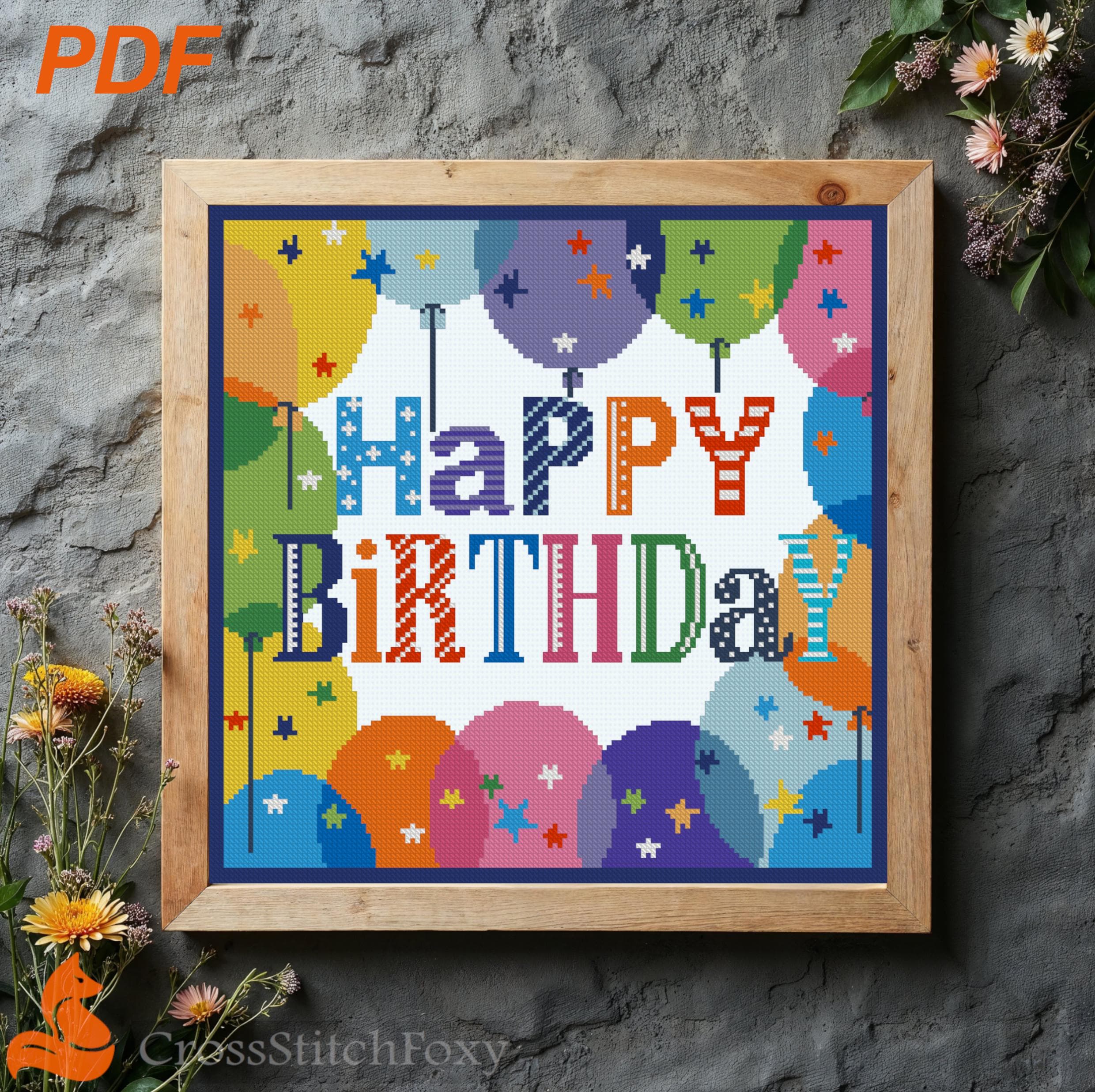 Happy Birthday Cross Stitch Pattern (PDF Download) - Etsy