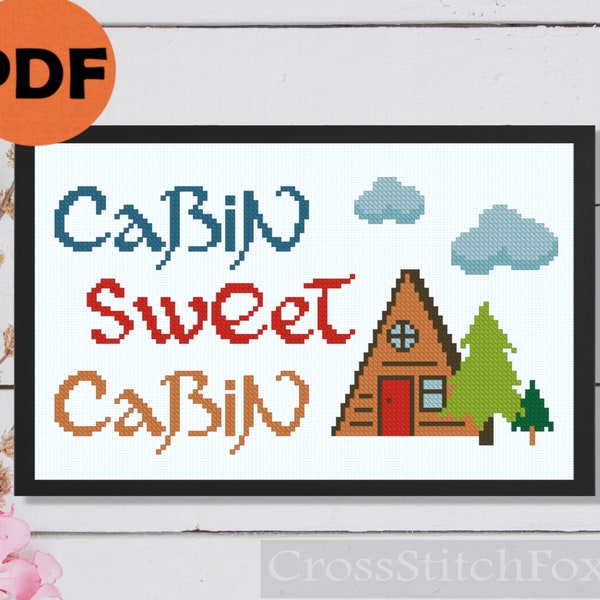 Camping cross stitch pattern PDF, cabin cross stitch pattern, travel cross stitch,  welcome sign cross stitch schema