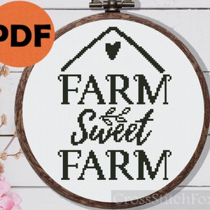 Farm Sweet Farm Cross Stitch Pattern PDF, countryside counted cross stitch, housewarming farming new home gift DIY cross stitch pattern