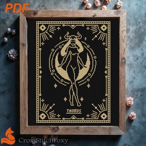 Female Taurus Zodiac Cross Stitch Pattern: Witchy Astrology (PDF Pattern)