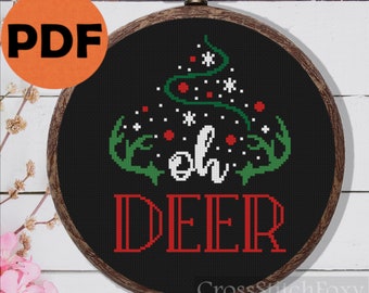 Oh deer funny Christmas quote cross stitch pattern PDF,  Christmas ornaments cross stitch, funny christmas decor DIY