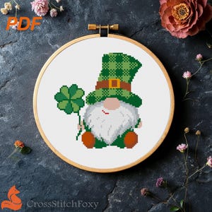 St. Patrick Irish Gnome Tartan Hut Shamrock Lustiges Kreuzstich-Muster PDF