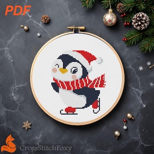 Christmas Penguin Cross Stitch Pattern: Winter Sport (PDF Pattern)