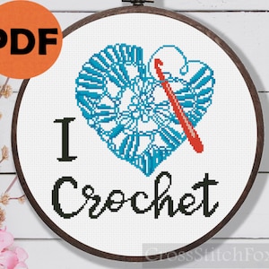 J'aime le motif de point de croix de citation de coeur de crochet PDF
