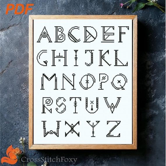Geometric Alien Alphabet Cross Stitch Pattern: Capital