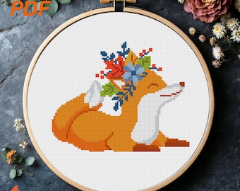 Fall Fox Flowers Cross Stitch Pattern (PDF Digital Download)