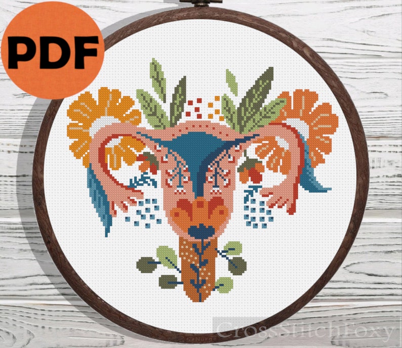 Uterus Floral Cross Stitch Pattern PDF Reproductive System Etsy