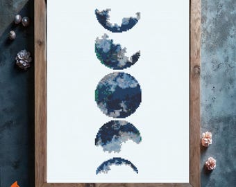 Watercolor Moon Phases Cross Stitch Pattern: Lunar Cycle Decor (PDF Pattern)