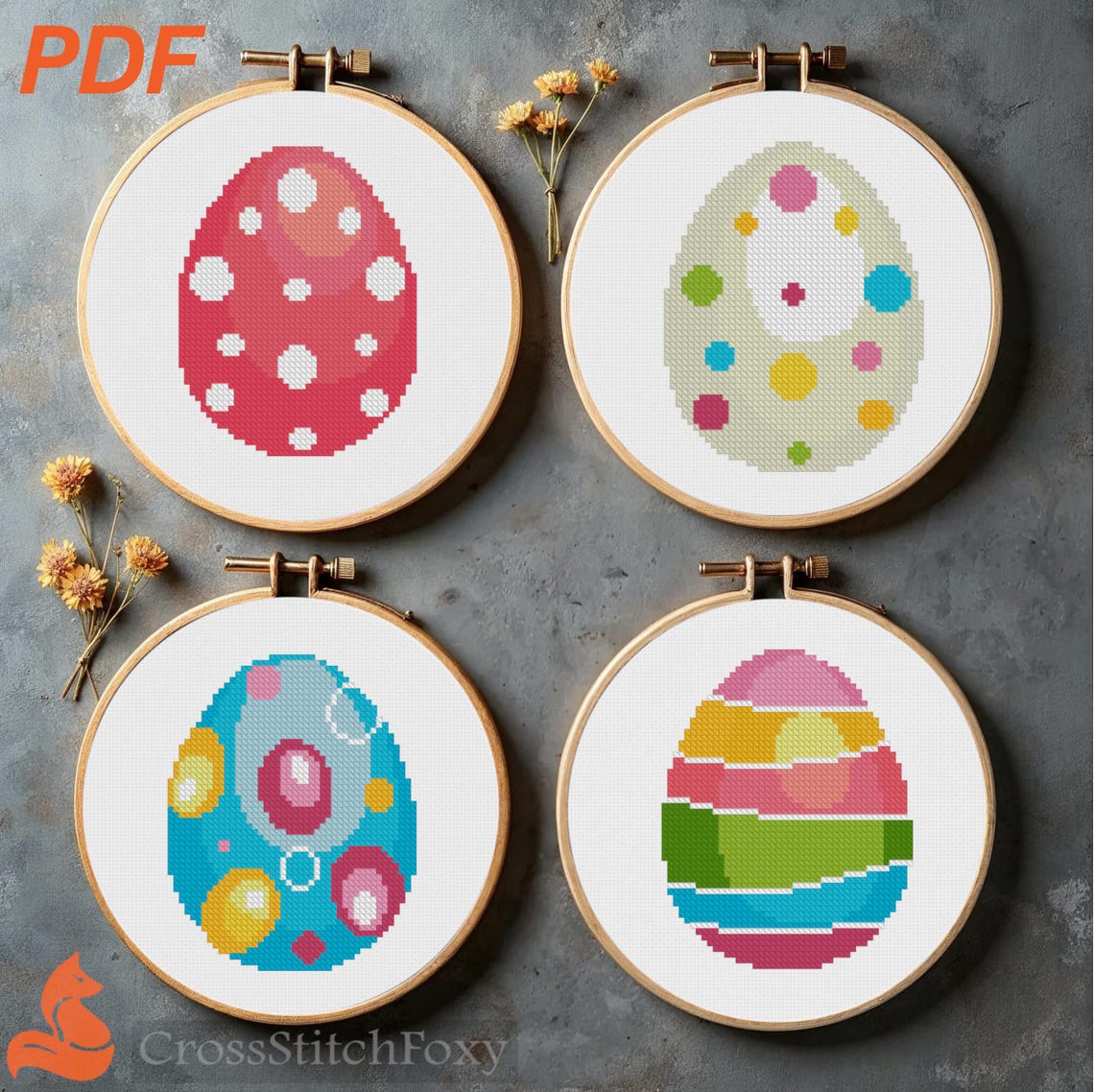 Easter Eggs Cross Stitch Patterns (PDF Download) - Etsy