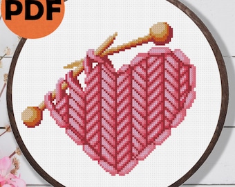 Knitted Heart Cross Stitch Pattern: Love & Wedding Design (PDF Pattern)