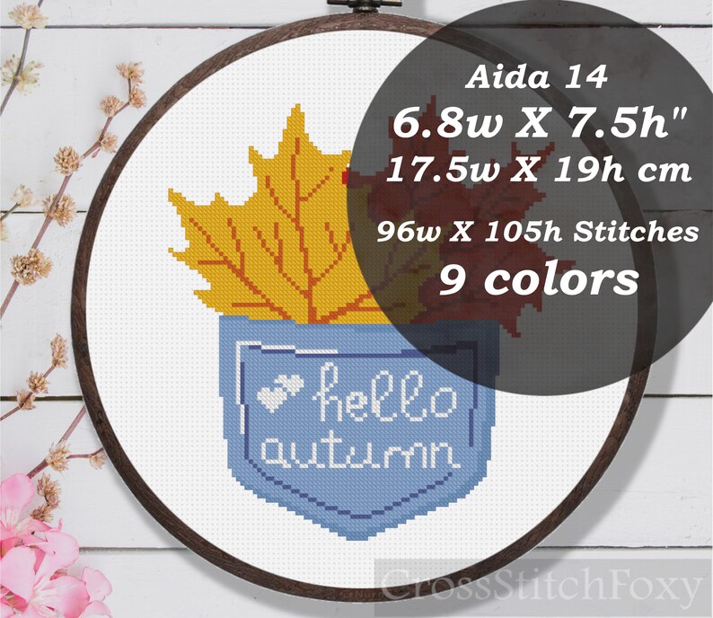 Fall Leaves Pocket Hello Autumn Cross Stitch Pattern PDF Digital ...