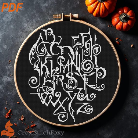 Halloween Alphabet Cross Stitch Pattern: Spooky Horror Letters (PDF Download)