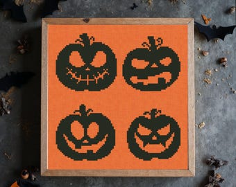 ジャック・オー・ランタンのクロスステッチ図案、ハロウィンかぼちゃの