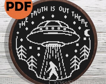 Bigfoot UFO Cross Stitch Pattern: Extraterrestrial Alien (PDF Pattern)