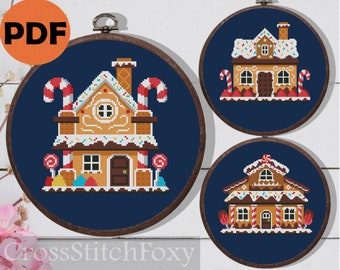 Gingerbread House Cross Stitch Patterns PDF, easy Christmas ornament DIY counted cross stitch pattern, christmas baking cross stitch